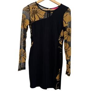 Maia Hemera Floral Sheer Cocktail Mini Dress Medium Black Whimsygoth Mesh Artsy